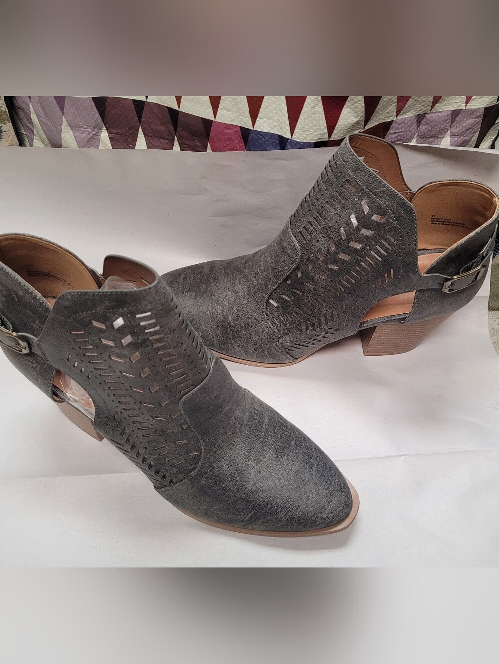 Maurices Gray Laser-Cut Ankle Booties with Buckle